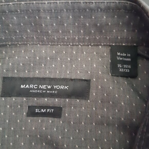 Marc New York SZ 15 Andrew Marc Slim Fit  Men's Button Up Shirt Grey with White - Picture 3 of 11